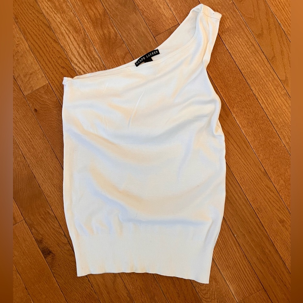 Ralph Lauren Black Label White One-Shoulder Cotton Knit Tank size S